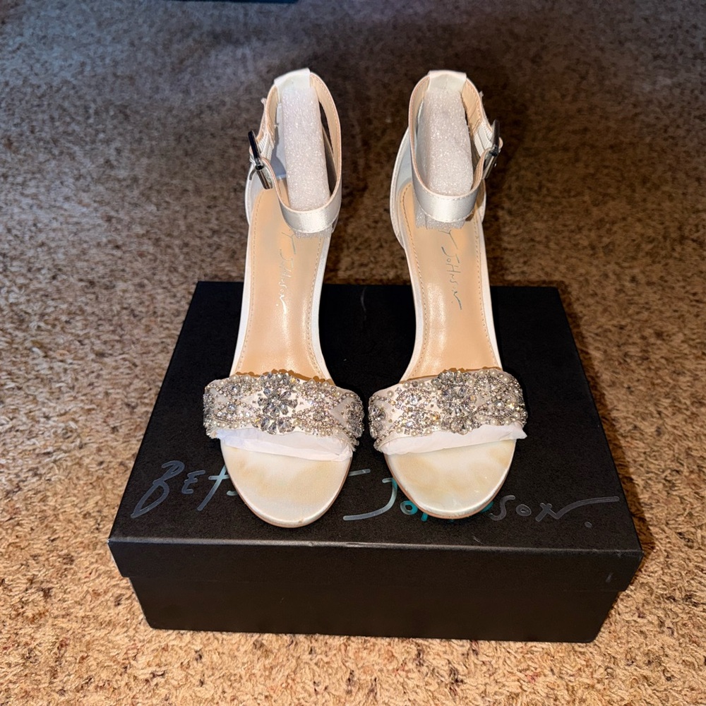Betsey Johnson Silver and White Embellished Heels